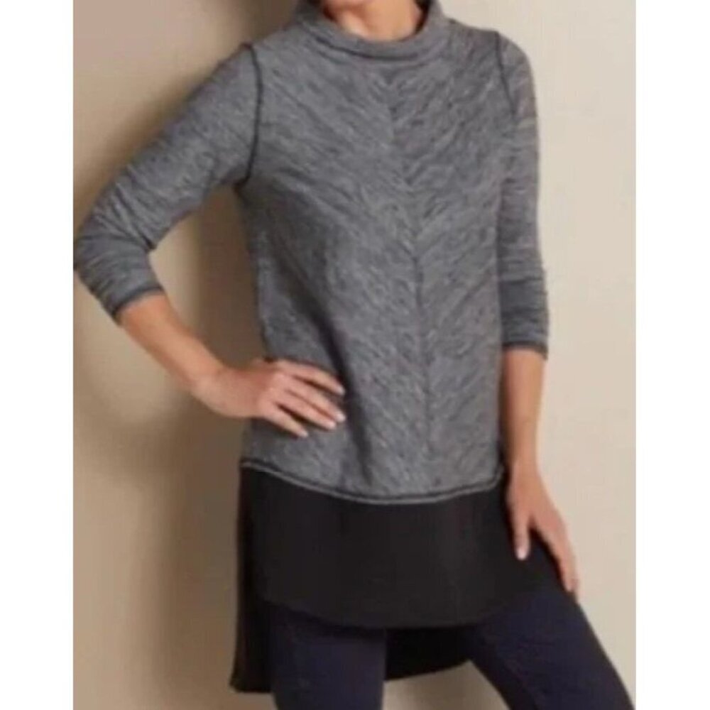 Soft Surroundings Womens S York Tiered Pullover Sweater‎ Gray Black Chiffon